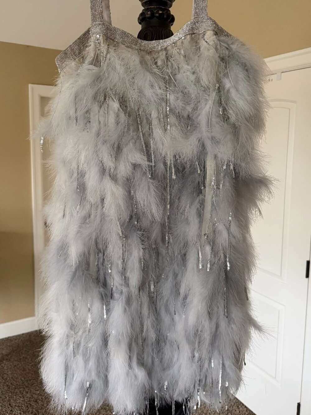 Bronx and Banco Silver Feather Mini Dress